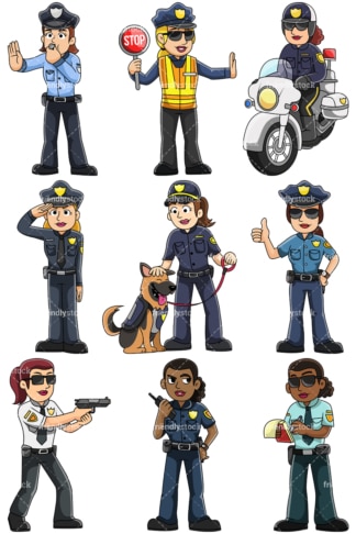 Vrouwelijke politieagenten - afbeeldingen geïsoleerd op transparante achtergrond. PNG
