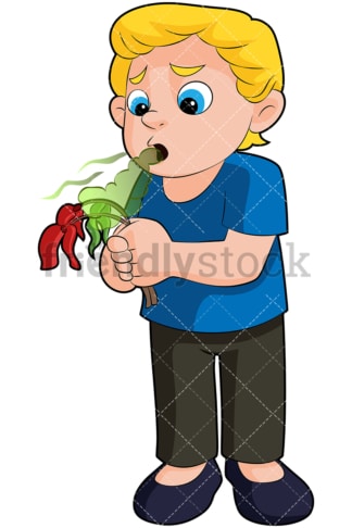 男孩杀死花与口臭-图像隔离在透明背景。PNG