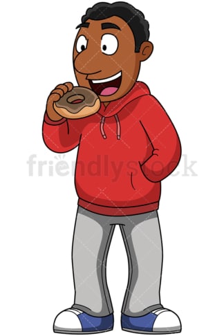 黑人吃甜甜圈-图像隔离在透明背景。PNG
