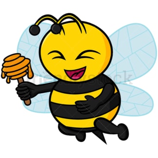 快乐的蜜蜂拿着一个蜂蜜勺-孤立在白色背景上的图像。透明PNG和矢量(无限扩展)EPS