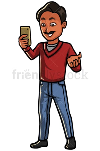 印度男子用手机视频通话-图像隔离在白色背景上。透明PNG和矢量(无限扩展)EPS
