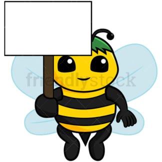 可爱的蜜蜂举着空的标志-图像孤立在白色背景上。透明PNG和矢量(无限扩展)EPS