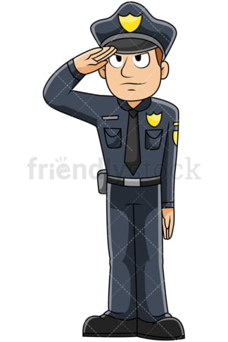 男警察敬礼-图像隔离在透明背景。PNG