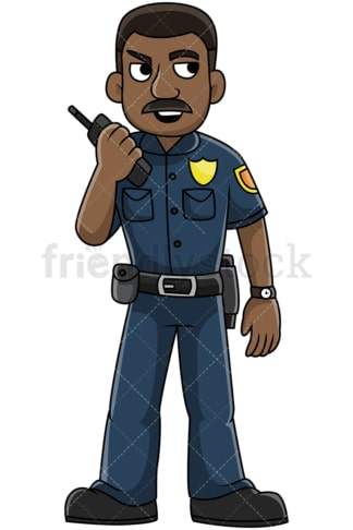 Zwarte politieagent praten over radio - afbeelding geïsoleerd op transparante achtergrond. PNG