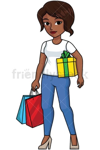 Schwarze Frau mit Geschenk verpackt vorhanden - Bild autransparent - Hintergrund isoliert。PNG