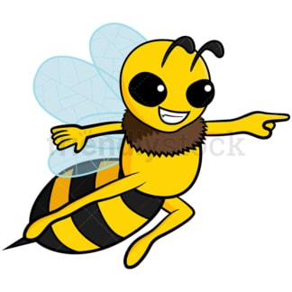 可爱的蜜蜂指向一边-图像孤立在白色背景。透明PNG和矢量(无限扩展)EPS