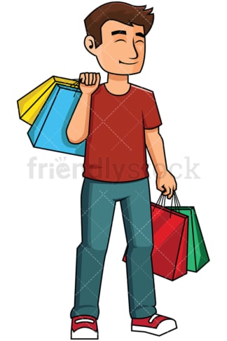 购物后满意的快乐男人-图像隔离在透明背景上。PNG