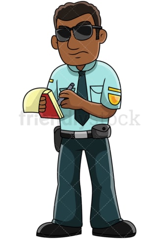 Zwarte mannelijke politieagent schrijven ticket - afbeelding geïsoleerd op transparante achtergrond. PNG