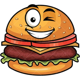 眨眼和微笑的汉堡包表情符号。PNG - JPG和矢量EPS文件格式(无限扩展)。在透明背景上隔离图像。