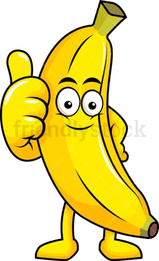 香蕉卡通人物竖起大拇指。PNG - JPG和矢量EPS(无限扩展)。图像隔离在透明背景上。