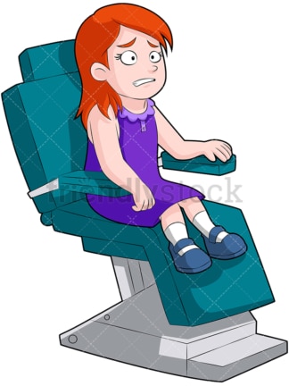 小女孩在牙医椅上坐立不安。PNG - JPG和矢量EPS(无限可扩展)。图像隔离在透明背景上。