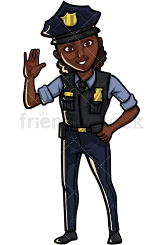 Afro-Amerikaanse vrouwelijke politieagent. PNG - JPG en vector EPS-bestandsindelingen (oneindig schaalbaar). Afbeelding geïsoleerd op transparante achtergrond.