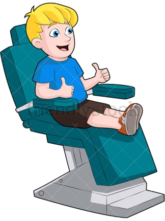 坐在牙医椅上的小孩竖起大拇指。PNG - JPG和矢量EPS(无限可扩展)。图像隔离在透明背景上。