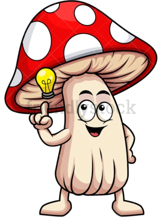 蘑菇卡通人物有一个想法。PNG - JPG和矢量EPS(无限可扩展)。图像隔离在透明背景上。