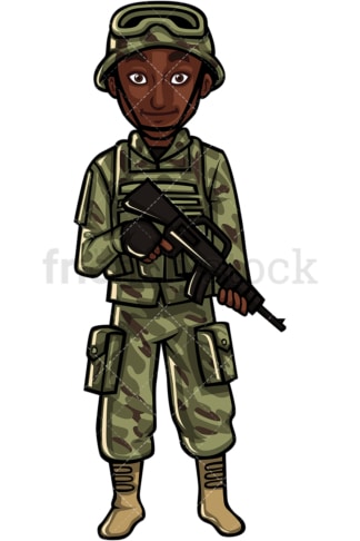美国陆军非裔美国士兵。PNG - JPG和矢量EPS文件格式(无限扩展)。在透明背景上隔离图像。
