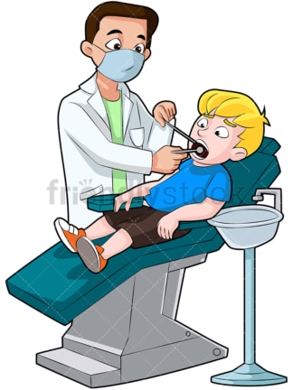 Kind krijgt zijn tanden gecontroleerd door tandarts. PNG - JPG en vector EPS (oneindig schaalbaar). Afbeelding geïsoleerd op transparante achtergrond.