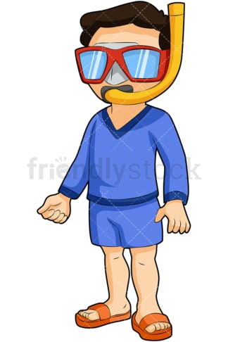 男孩戴着通气管和潜水面罩。PNG - JPG和矢量EPS(无限扩展)。图像隔离在透明背景上。