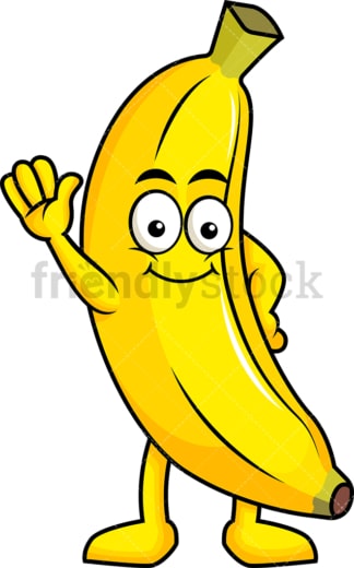 可爱的香蕉卡通人物挥手。PNG - JPG和矢量EPS(无限可扩展)。图像隔离在透明背景上。