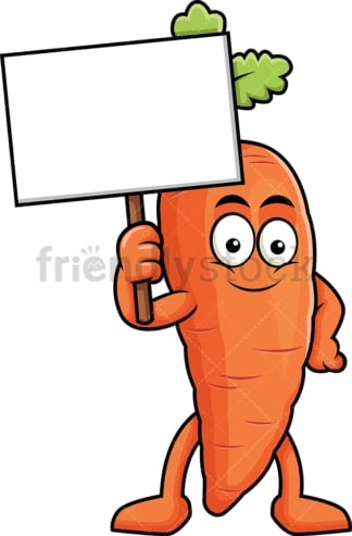 胡萝卜卡通人物手持空白标志。PNG - JPG和矢量EPS(无限可扩展)。图像隔离在透明背景上。