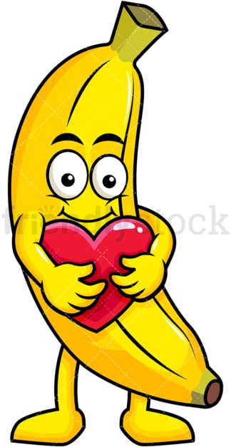 香蕉卡通人物拥抱心形图标。PNG - JPG和矢量EPS(无限扩展)。图像隔离在透明背景上。