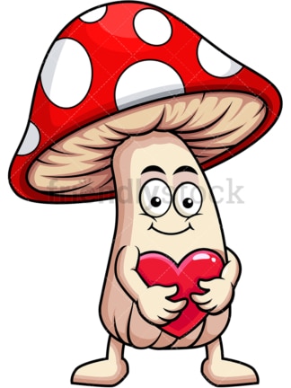 蘑菇卡通人物拥抱心形图标。PNG - JPG和矢量EPS(无限可扩展)。图像隔离在透明背景上。