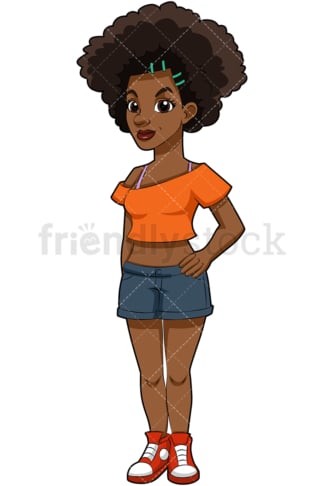 留着非洲式发型的非裔美国少女。PNG - JPG和矢量EPS(无限扩展)。图像隔离在透明背景上。