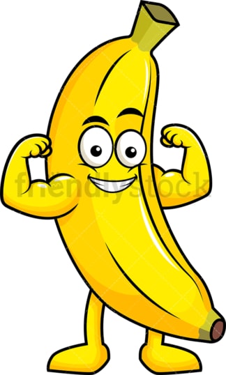 香蕉卡通人物秀肌肉。PNG - JPG和矢量EPS(无限可扩展)。图像隔离在透明背景上。