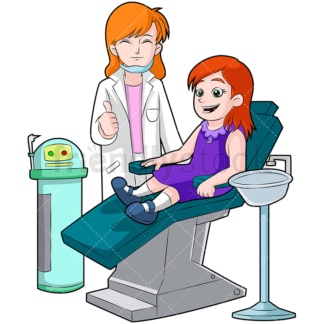 Gelukkig meisje op tandartsstoel. PNG - JPG en vector EPS (oneindig schaalbaar). Afbeelding geïsoleerd op transparante achtergrond.