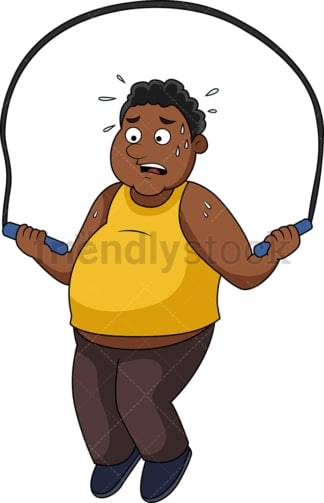胖胖的非裔美国人在练跳绳。PNG - JPG和矢量EPS文件格式(无限扩展)。