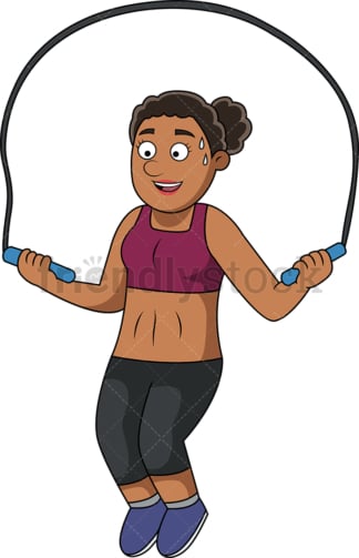健康的黑人妇女使用跳绳。PNG - JPG和矢量EPS文件格式(无限扩展)。