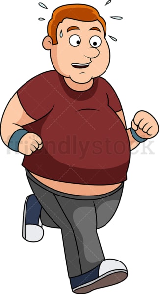 胖乎乎的男人为了减肥而跑步。PNG - JPG和矢量EPS文件格式(无限扩展)。