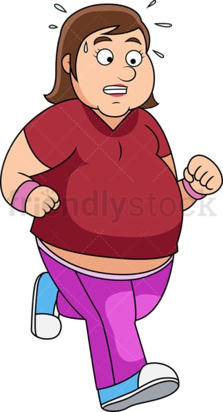胖乎乎的女人为了减肥而跑步。PNG - JPG和矢量EPS文件格式(无限扩展)。