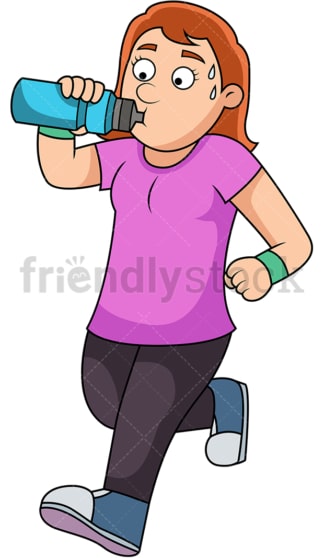 跑步的女人喝水来补充水分。PNG - JPG和矢量EPS文件格式(无限扩展)。