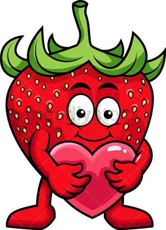 草莓卡通人物拥抱心形图标。PNG - JPG和矢量EPS(无限可扩展)。图像隔离在透明背景上。