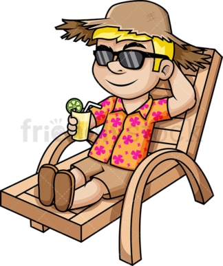 暑假期间，男子在沙滩椅上放松。PNG - JPG和矢量EPS(无限可扩展)。