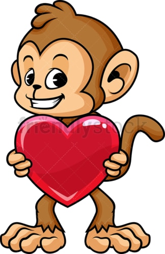 猴子卡通人物抱着心。PNG - JPG和矢量EPS(无限可扩展)。