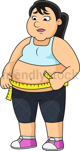 腹部有脂肪的女人用卷尺测量。PNG - JPG和矢量EPS文件格式(无限可扩展)。