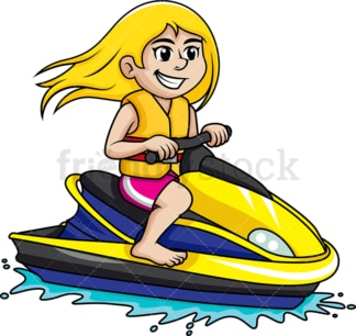 年轻女孩骑着水上摩托。PNG - JPG和矢量EPS文件格式。