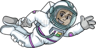 女宇航员在太空中飞行。PNG - JPG和矢量EPS(无限可扩展)。图像隔离在透明背景上。