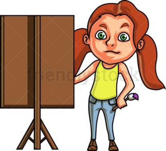 小女孩在画肖像。PNG - JPG和矢量EPS(无限可扩展)。