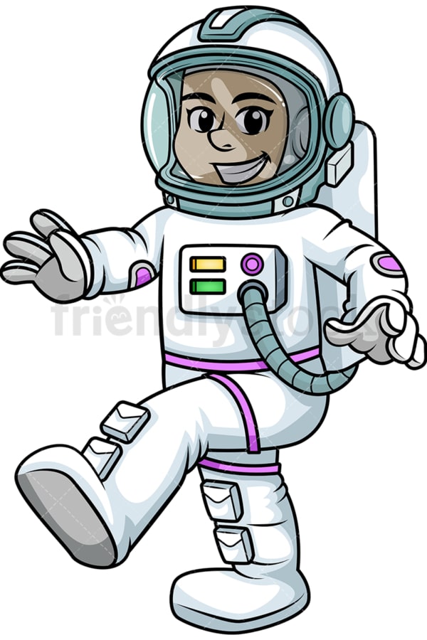 在零重力下行走的女宇航员。PNG - JPG和矢量EPS(无限缩放)。在透明背景上隔离图像。