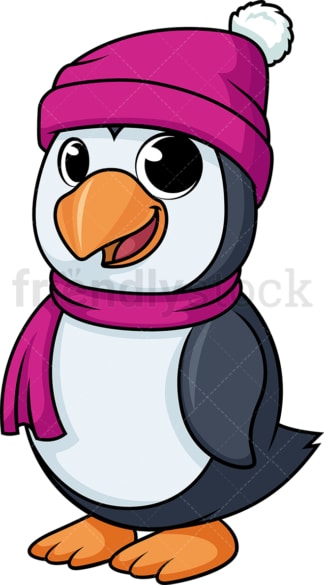 企鹅为冬季卡通装扮。PNG - JPG和矢量EPS(无限可扩展)。