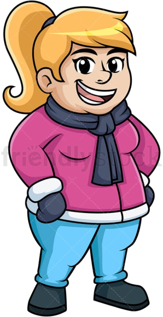 一个穿冬天衣服的胖女人。PNG - JPG和矢量EPS(无限可扩展)。