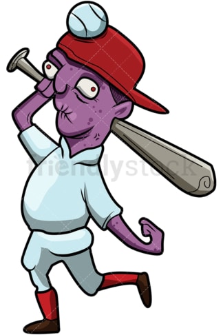 滑稽的棒球手僵尸蝙蝠卡通。PNG - JPG和矢量EPS(无限可扩展)。