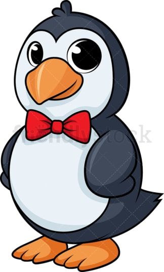 优雅的企鹅与领结卡通。PNG - JPG和矢量EPS(无限扩展)。