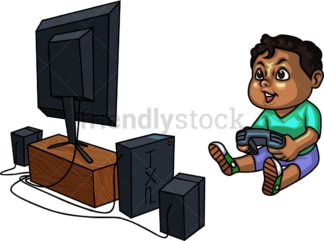 黑人男孩在玩电子游戏。PNG - JPG和矢量EPS(无限扩展)。
