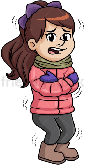 冬天寒冷的女人瑟瑟发抖。PNG - JPG和矢量EPS(无限可扩展)。