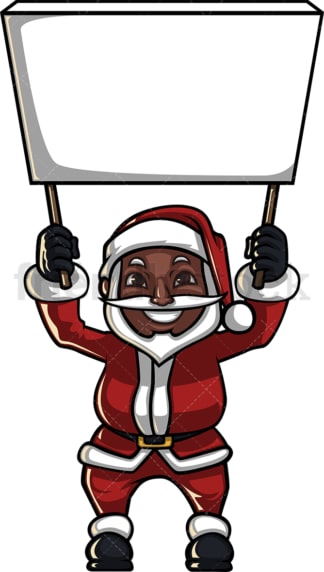 黑色圣诞老人拿着空广告牌。PNG - JPG和矢量EPS(无限可扩展)。图像隔离在透明背景上。