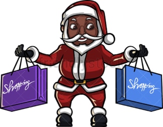 黑色圣诞老人拿着购物袋。PNG - JPG和矢量EPS(无限可扩展)。图像隔离在透明背景上。