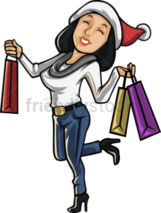 快乐的女人去圣诞购物。PNG - JPG和矢量EPS文件格式(无限可扩展)。